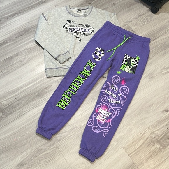 NWOT set Beetlejuice Gray and Purple Sweatshirt and Joggers Set - Picture 1 of 7